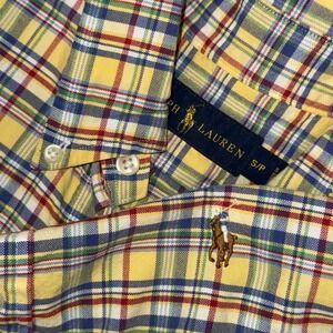 Polo Ralph Lauren Long Sleeve Button Down Oxford Shirt Men's S Yellow Blue Plaid